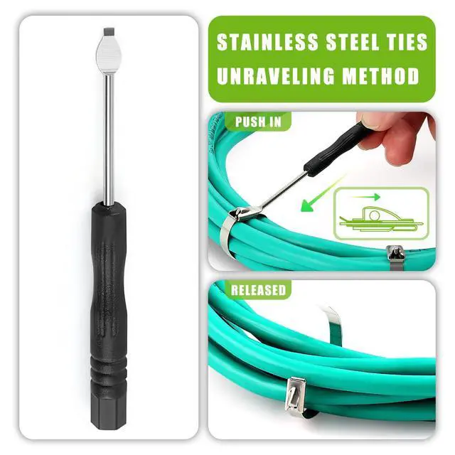 Alt view image 4 of 6 - 100PCS Metal Zip Ties Tool Heavy Duty Stainless Steel Cable Tie Gun | Stainless Steel Zip Tie Tool Wrap Gun for Tightening and Cutting Outdoor Chain Link Fence Exhaust Pipe