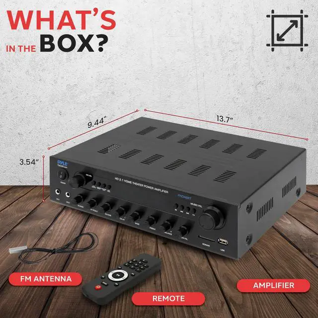 Alt view image 7 of 7 - 400w Home Entertainment Amplifier with Bluetooth - Karaoke Optimized with Dual Mic Inputs with Reverb and Delay, Hi Def in and Out for Home Theater, USB-A Input, SD Card, FM Radio - PHDA6BT