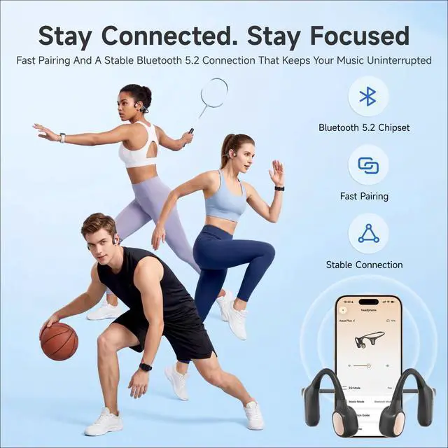 Alt view image 5 of 7 - Aqua Plus Bone Conduction Headphones, Open-Ear Headphones, IP68 | Waterproof Swimming Earbuds, Bluetooth 5.2 & MP3 Dual Mode, 32GB Storage, Secure Fit for Swimming, Gym and Running, Black
