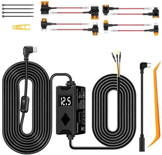 Main image of USB-C Dash Cam Hardwire Kit with Acc Detection, LED Display, 4-Level Adjustable Low Volt Protection(11.6V/23.4V Auto-Cutoff), 12V-24V to 5V/3A Adapter, 3-Lead Cable for Recorder 24/7 Parking Mode