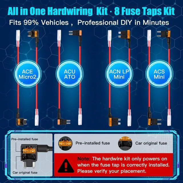 Alt view image 6 of 7 - USB-C Dash Cam Hardwire Kit with Acc Detection, LED Display, 4-Level Adjustable Low Volt Protection(11.6V/23.4V Auto-Cutoff), 12V-24V to 5V/3A Adapter, 3-Lead Cable for Recorder 24/7 Parking Mode