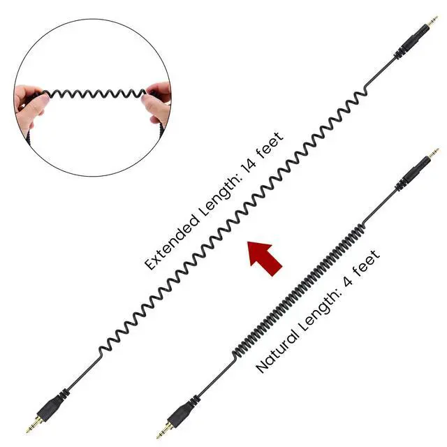 Alt view image 6 of 7 - ATH-M50x Cable Coiled Aux Cord for Audio Technica M40x M70x Wired Headphone | 2.5mm to 3.5mm(1/8") Extension Wire with 6.35mm(1/4") Adapter, 14ft