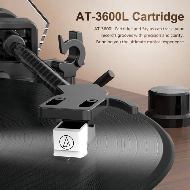 Alt view image 2 of 7 - Vinyl Record Player with 24W Bookshelf Speakers, HiFi System Turntable for Viny Records, Vintage Vinyl Player with Magnetic Cartridge, BT in&Out, RCA Out, Auto Stop, 33/45RPM (Brown)