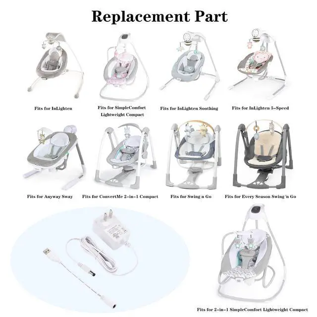 Alt view image 5 of 7 - Baby Swing Power Cord USB,Baby Swing Charger USB,Compatible with Ingenuity Swing for InLighten,InLighten Soothing,Anyway Sway,ConvertMe,Swing n Go Deluxe,SimpleComfort,Cozy Spot,Every Season