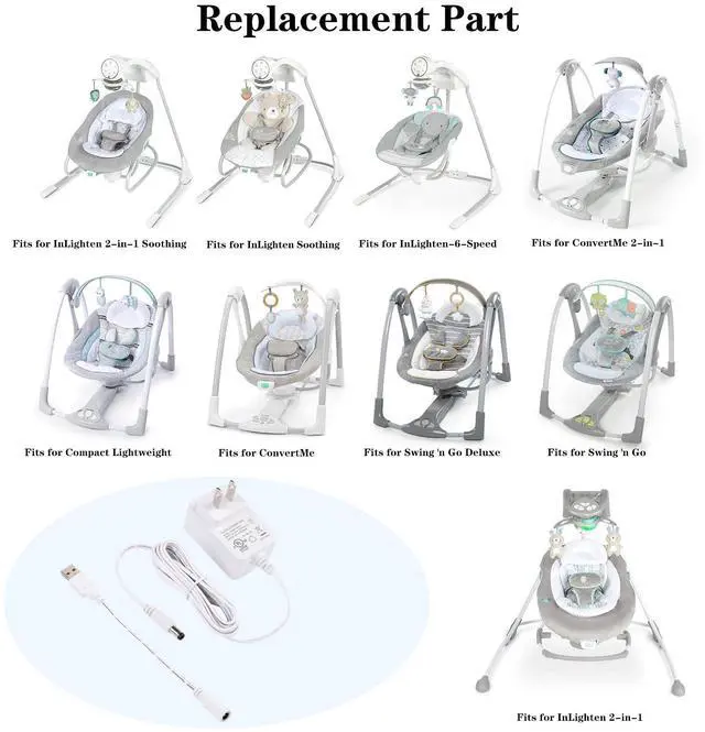 Alt view image 6 of 7 - Baby Swing Power Cord USB,Baby Swing Charger USB,Compatible with Ingenuity Swing for InLighten,InLighten Soothing,Anyway Sway,ConvertMe,Swing n Go Deluxe,SimpleComfort,Cozy Spot,Every Season