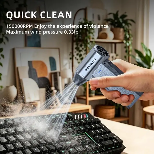 Alt view image 2 of 7 - Cordless Compressed Air Duster, 150000RPM Super Power Electric Air Duster, 3-Gear Adjustable Mini Air Blower for Computer, Keyboard, Outdoor, House and Car Cleaning (Silvery)