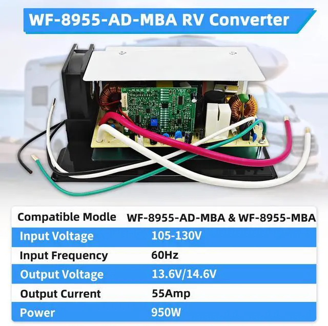 Alt view image 2 of 7 - WF-8955-AD-MBA 55 Amp RV Power Converter Main Board, Lithium Compatible | Fits WF-8955PEC, WF-8955 Series and Parallax 7155/7145 converters; lithium-ready DC main board with