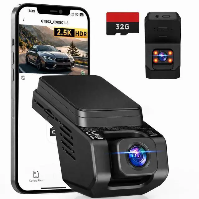 Main image of Dash Cam Front and Inside for Cars, 2.5K Hidden Dual Camera with 32GB Card | WiFi App Control, 4 IR LEDs, WDR Night Vision, G-Sensor, Loop Recording, 24H Parking, Hardwire Kit Not Included