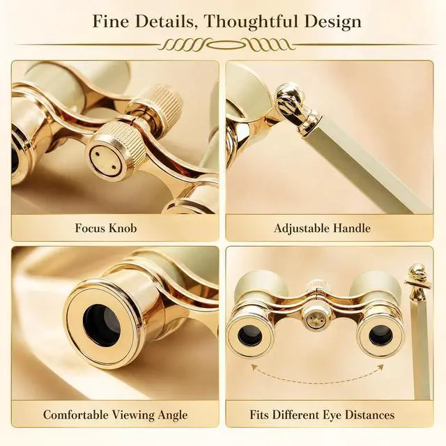 Alt view image 6 of 7 - Opera Glasses, 3X25 Theater Binoculars, Mini Compact Opera Glasses with Adjustable Handle, Portable Binoculars for Women Adults Kids, Ideal for Concert Theater Opera (Golden with Handle)