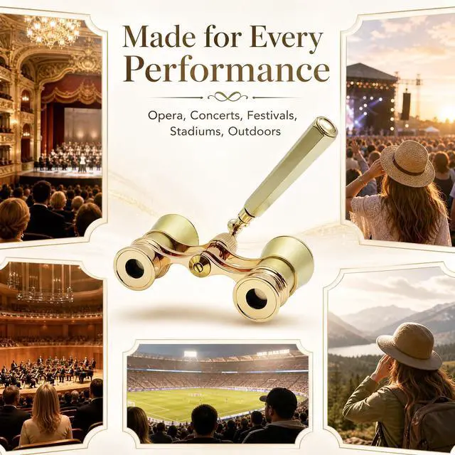 Alt view image 7 of 7 - Opera Glasses, 3X25 Theater Binoculars, Mini Compact Opera Glasses with Adjustable Handle, Portable Binoculars for Women Adults Kids, Ideal for Concert Theater Opera (Golden with Handle)