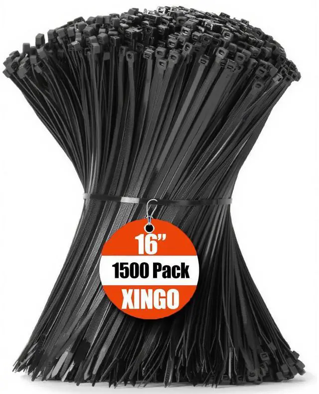 Main image of 16 Inch Black Zip Ties 1500 PCS, 85 LBS Tensile Strength, UV Resistant Cable Ties, Premium Self-locking Plastic Ties for Indoor and Outdoor Use