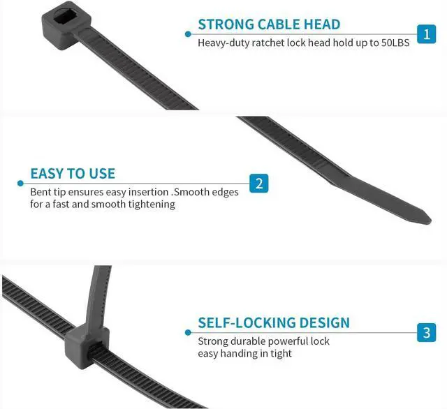 Alt view image 5 of 6 - 16 Inch Black Zip Ties 1500 PCS, 85 LBS Tensile Strength, UV Resistant Cable Ties, Premium Self-locking Plastic Ties for Indoor and Outdoor Use