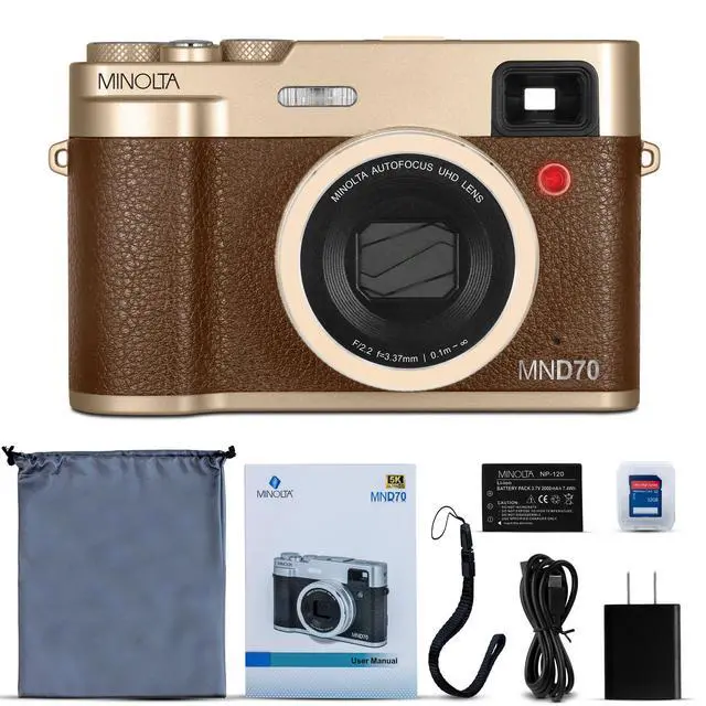 Alt view image 2 of 7 - Retor MND70 48MP Digital Camera, 5K Video, Viewfinder (Gold Brown) | Waterproof design captures photos and HD video at the beach, pool and on outdoor adventures