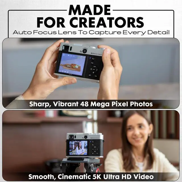 Alt view image 6 of 7 - Retor MND70 48MP Digital Camera, 5K Video, Viewfinder (Gold Brown) | Waterproof design captures photos and HD video at the beach, pool and on outdoor adventures