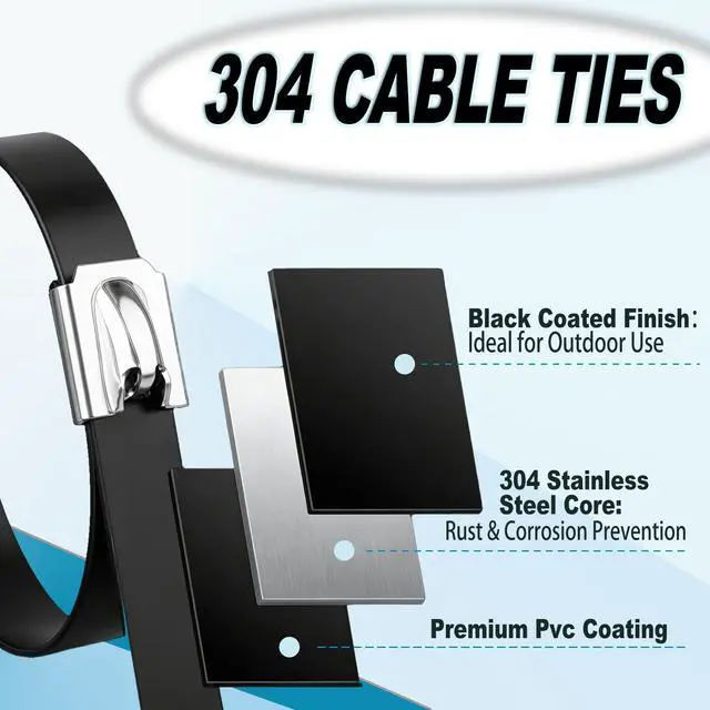 Alt view image 3 of 7 - 300PCS 11.8Inch 304 Steel CableTies Kit with Gun, Screwdriver & Gloves | Highstrength 304steel zip ties provide longlasting secure fastening for outdoorfence installations