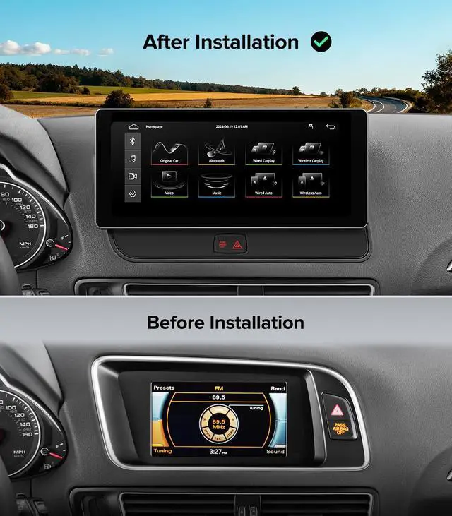 Alt view image 2 of 7 - 10.25in Stereo for Audi Q5 SQ5 2009-2017 Concert Wireless CarPlay | Concert Symphony Only (No MMI), 2-Sec Fast Boot Linux, Dual OS Retain OEM Knob, 1920x720 HD, Plug & Play Luxury Upgrade