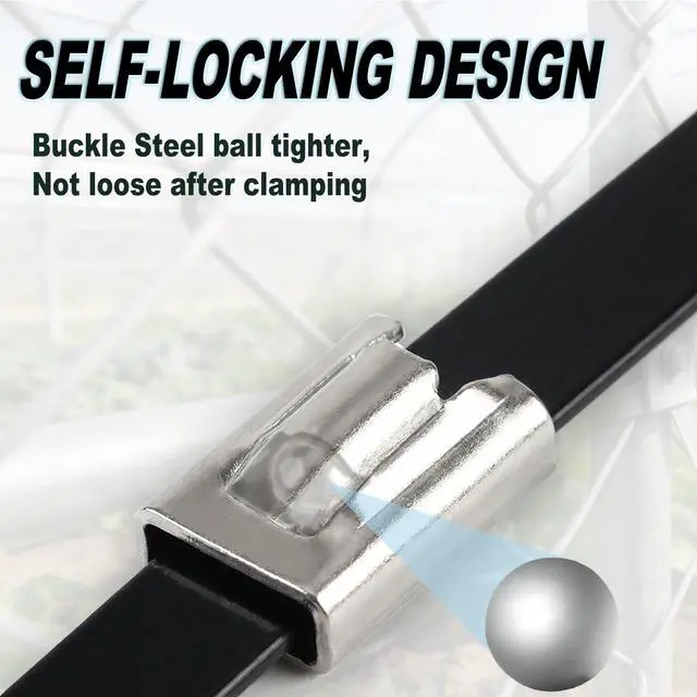 Alt view image 6 of 7 - 300PCS 11.8Inch 304 Steel CableTies Kit with Gun, Screwdriver & Gloves | Highstrength 304steel zip ties provide longlasting secure fastening for outdoorfence installations