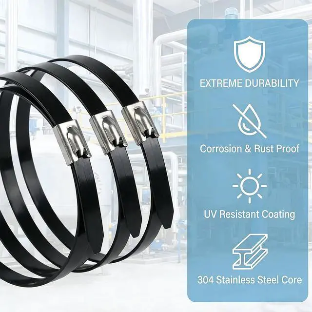 Alt view image 5 of 7 - 300PCS 11.8Inch 304 Steel CableTies Kit with Gun, Screwdriver & Gloves | Highstrength 304steel zip ties provide longlasting secure fastening for outdoorfence installations
