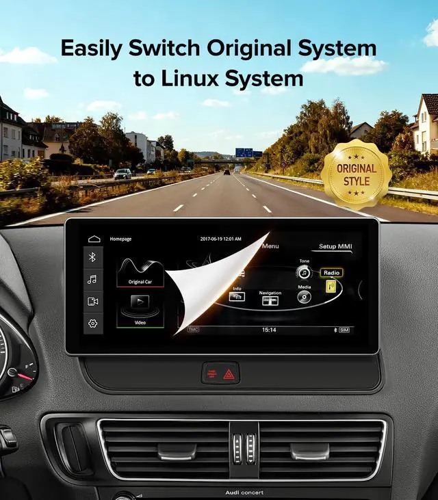 Alt view image 6 of 7 - 10.25in Stereo for Audi Q5 SQ5 2009-2017 Concert Wireless CarPlay | Concert Symphony Only (No MMI), 2-Sec Fast Boot Linux, Dual OS Retain OEM Knob, 1920x720 HD, Plug & Play Luxury Upgrade