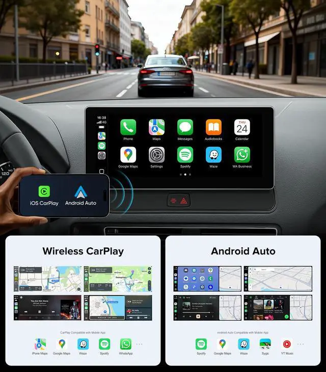 Alt view image 3 of 7 - 10.25in Stereo for Audi Q5 SQ5 2009-2017 MMI 3G Wireless CarPlay | MMI 3G Only (Multimedia), 2-Sec Fast Boot Linux, Dual OS Retain MMI Knob, 1920x720 HD, Plug & Play Luxury Cabin Upgrade