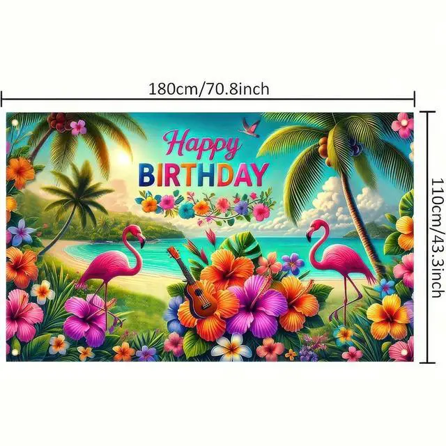 Alt view image 5 of 5 - Hawaiian Birthday Banner Hawaiian Party Decorations 71x43 Inch | Tropical Backdrop Luau Banner Happy Birthday Sign Beach Theme Background Happy Backdrop for Celebration Party Decor Island