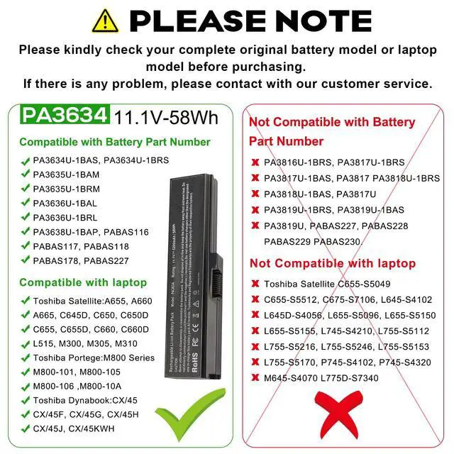 Alt view image 2 of 7 - PA3634U-1BAS Laptop Battery for Toshiba Satellite A665 C655 L645 L645D L650 L650D L655 L655D L670 L675 M300 M301 M305 M505 U405, p/n PABAS228 PA3634U-1BRS PA3635U-1BAM PA3636U-1BRS PA3635U-1BRM