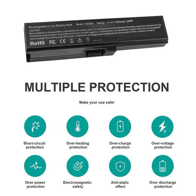 Alt view image 6 of 7 - PA3634U-1BAS Laptop Battery for Toshiba Satellite A665 C655 L645 L645D L650 L650D L655 L655D L670 L675 M300 M301 M305 M505 U405, p/n PABAS228 PA3634U-1BRS PA3635U-1BAM PA3636U-1BRS PA3635U-1BRM