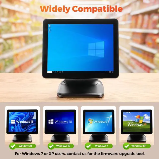 Alt view image 3 of 7 - 15-inch POS Touch Screen Monitor, True Flat Seamless POS Monitor, Heavy-Duty Metal Stand, HDMI/VGA Capacitive Screen Display for Retail Restaurant, Bar, No Driver Required, 2Y Protection
