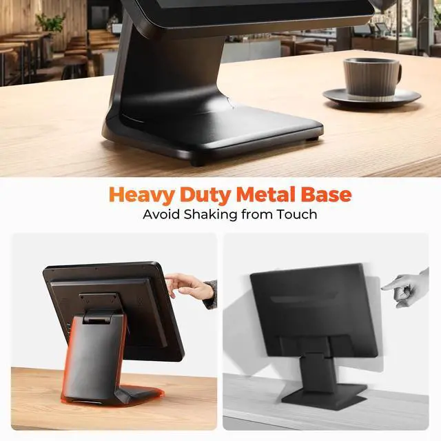 Alt view image 4 of 7 - 15-inch POS Touch Screen Monitor, True Flat Seamless POS Monitor, Heavy-Duty Metal Stand, HDMI/VGA Capacitive Screen Display for Retail Restaurant, Bar, No Driver Required, 2Y Protection