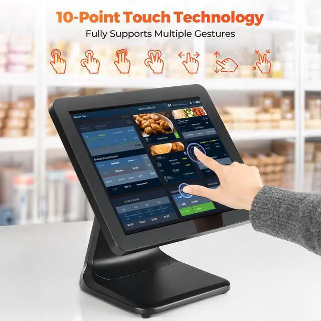 Alt view image 5 of 7 - 15-inch POS Touch Screen Monitor, True Flat Seamless POS Monitor, Heavy-Duty Metal Stand, HDMI/VGA Capacitive Screen Display for Retail Restaurant, Bar, No Driver Required, 2Y Protection