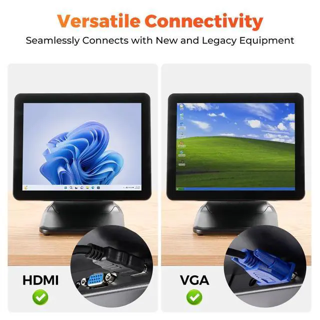 Alt view image 6 of 7 - 15-inch POS Touch Screen Monitor, True Flat Seamless POS Monitor, Heavy-Duty Metal Stand, HDMI/VGA Capacitive Screen Display for Retail Restaurant, Bar, No Driver Required, 2Y Protection