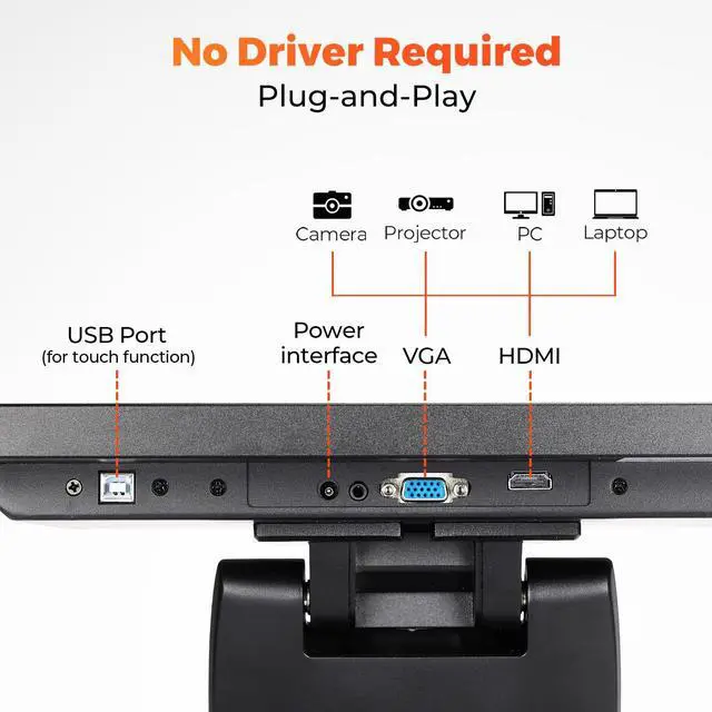 Alt view image 7 of 7 - 15-inch POS Touch Screen Monitor, True Flat Seamless POS Monitor, Heavy-Duty Metal Stand, HDMI/VGA Capacitive Screen Display for Retail Restaurant, Bar, No Driver Required, 2Y Protection
