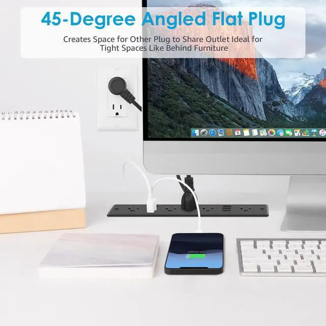 Alt view image 5 of 7 - 13 in 1 Recessed Power Strip Flat Plug, with USB, Black, 6FT Cord | 20W Fast Charging Furniture Outlet, Conference Surge Protection Socket with 5 AC Plugs, 6 USB-A 2 USB-C