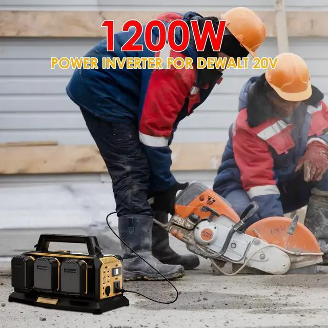 Alt view image 6 of 7 - 1200W Power Inverter for Dewalt 20V Battery,Compatible Battery Charger of 6 Ports Each 6A,20V to 110V Pure Sine Wave Inverter with 3 USB-A/Type-C/DC Port, Light,Cigarette Lighter Socket for Emergency