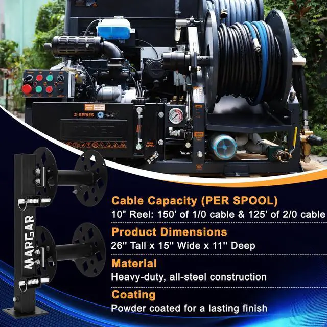 Alt view image 4 of 6 - Heavy Duty Double Welding Cable Lead Reel, 360-degree Adjustable Swivel Base, 10 Reel, Accommodates 150 Feet of 1/0 and 125 Feet of 2/0 Cable