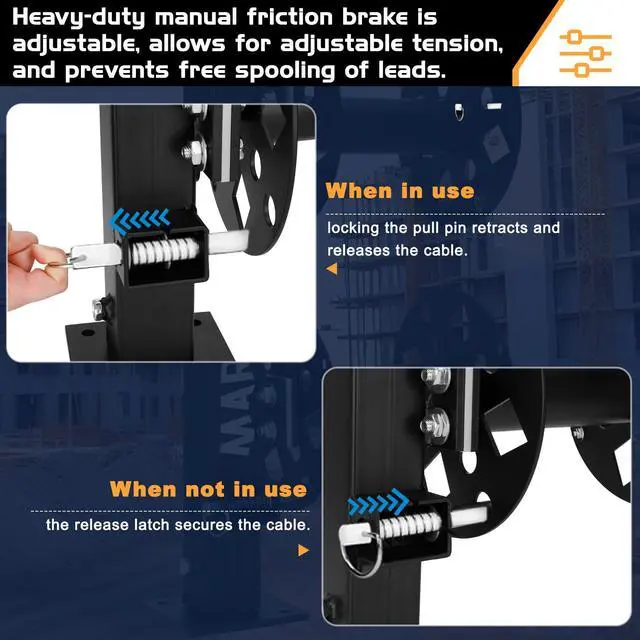 Alt view image 2 of 6 - Heavy Duty Double Welding Cable Lead Reel, 360-degree Adjustable Swivel Base, 10 Reel, Accommodates 150 Feet of 1/0 and 125 Feet of 2/0 Cable