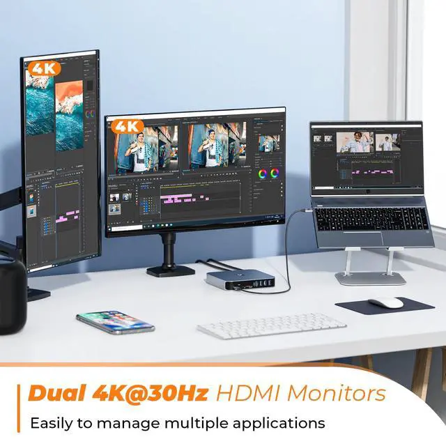 Alt view image 4 of 7 - Docking Station 3 Monitors, Driver-Based, for MacBook M1-M5/Neo | 13-in-1 USB C Dock with 2 4K HDMI, VGA, 4 USB, 65W Charger, for Mac mini, Dell, Lenovo, HP, for Home Creator/Developer/Worker
