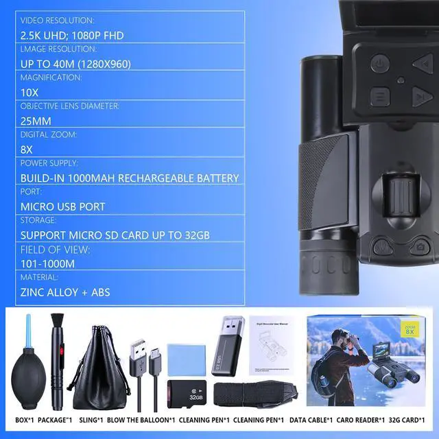 Alt view image 5 of 7 - Digital Binoculars with 40MP Camera (Black) | 10x Optical & 8X Digital Zoom, 2.5K HD Video, Ideal for Bird Watching, Concerts & Outdoor Adventures