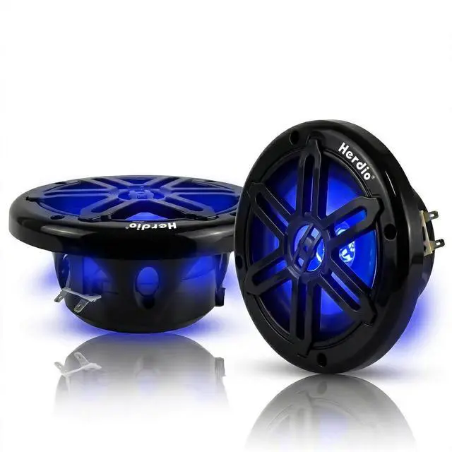 Main image of 6.5" 350W Marine Speakers - IP66 Waterproof Coaxial Audio, with Blue LED Light for Boats, ATVs, UTVs with UV Resistant Black Grille (A Pair)