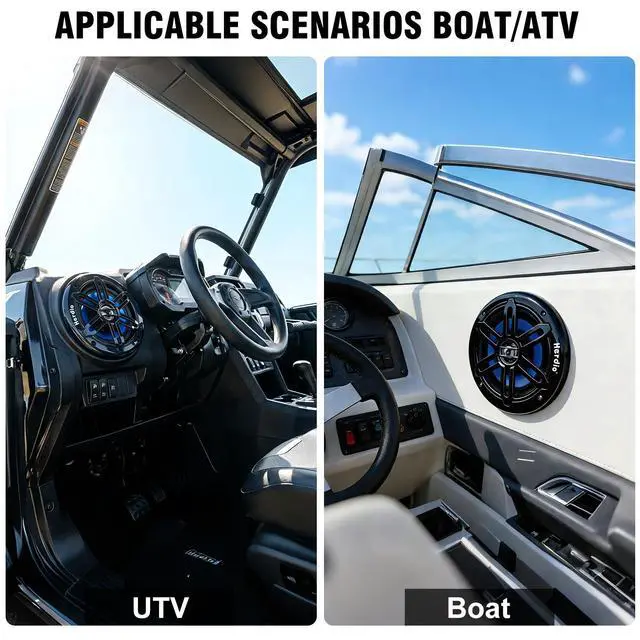 Alt view image 5 of 7 - 6.5" 350W Marine Speakers - IP66 Waterproof Coaxial Audio, with Blue LED Light for Boats, ATVs, UTVs with UV Resistant Black Grille (A Pair)