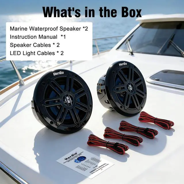 Alt view image 6 of 7 - 6.5" 350W Marine Speakers - IP66 Waterproof Coaxial Audio, with Blue LED Light for Boats, ATVs, UTVs with UV Resistant Black Grille (A Pair)