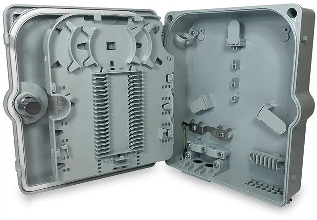 Alt view image 2 of 7 - Fiber Optic Wall Mount or Pole Mount Enclosure for Indoor or Outdoor Fiber Optic Terminations and Fusion Splice installations with Couplers. (LC APC with Pigtails)
