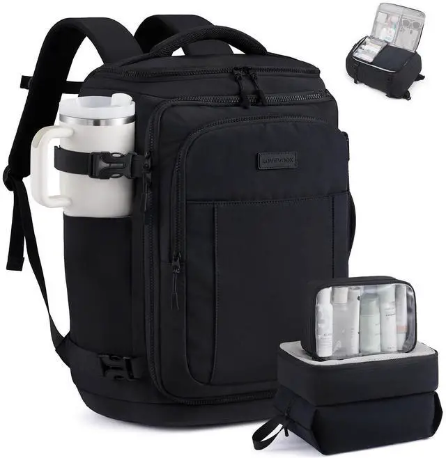 Main image of Travel Backpack for Women & Men, 40L TSA Approved Carry On Backpack with 3 Packing Cubes, Waterproof Weekender Overnight Bag for 2-4 Day Trips, Business & Travel Essentials, Black