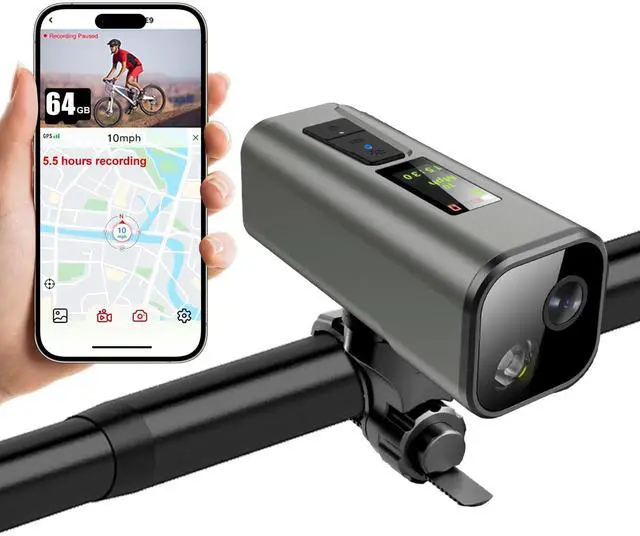 Main image of Action Camera for Bike 4K 30fps with GPS Tracker, Bicycle Dash Cam | IP65 Waterproof, Anti-Shake Sport DV, Wireless Motorcycle Cycling Speedometer and Odometer, Free 64G Card, Computer with APP