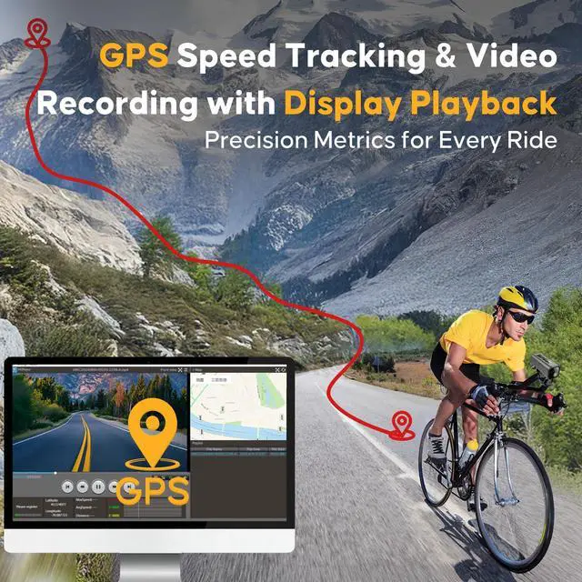 Alt view image 3 of 7 - Action Camera for Bike 4K 30fps with GPS Tracker, Bicycle Dash Cam | IP65 Waterproof, Anti-Shake Sport DV, Wireless Motorcycle Cycling Speedometer and Odometer, Free 64G Card, Computer with APP