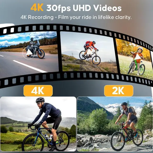 Alt view image 5 of 7 - Action Camera for Bike 4K 30fps with GPS Tracker, Bicycle Dash Cam | IP65 Waterproof, Anti-Shake Sport DV, Wireless Motorcycle Cycling Speedometer and Odometer, Free 64G Card, Computer with APP