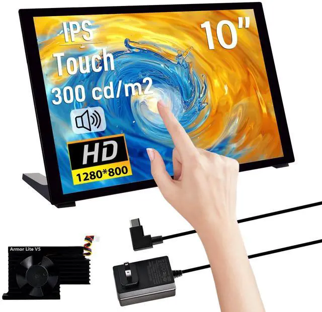 Main image of 10.1 inch Capacitive Touchscreen for Raspberry Pi, HDMI Monitor IPS 1280X800 LCD Display with Dual-Speaker for Raspberry Pi 5/4B/3B+/3B/B+, with Mount Hole to Install Raspberry Pi Board
