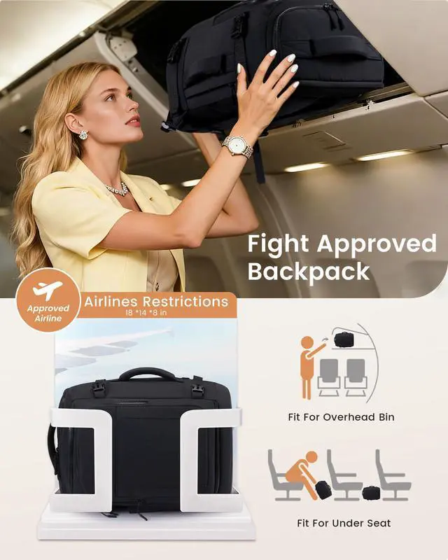 Alt view image 6 of 7 - Travel Backpack for Women & Men, 40L TSA Approved Carry On Backpack with 3 Packing Cubes, Waterproof Weekender Overnight Bag for 2-4 Day Trips, Business & Travel Essentials, Black