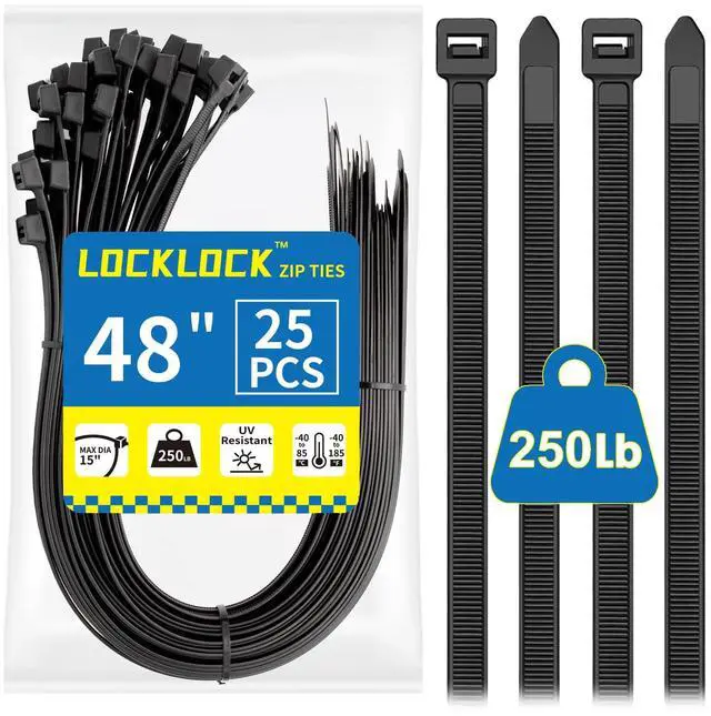 Main image of Large Zip Ties Heavy Duty Outdoor 48 inch (25 Pack), Heavy Duty Zip Ties 250 lbs, Black