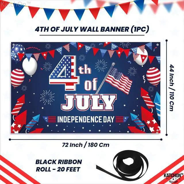 Alt view image 2 of 7 - 4th of July Backdrop - 72x44 Inch | XtraLarge Banner for Patriotic Home Decor,Independence Day and Memorial Day Decorations | 4th of July Decorations